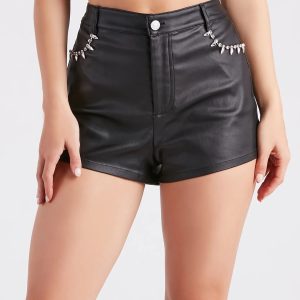 Good Girl Gone Glam Rhinestone Faux Leather Shorts