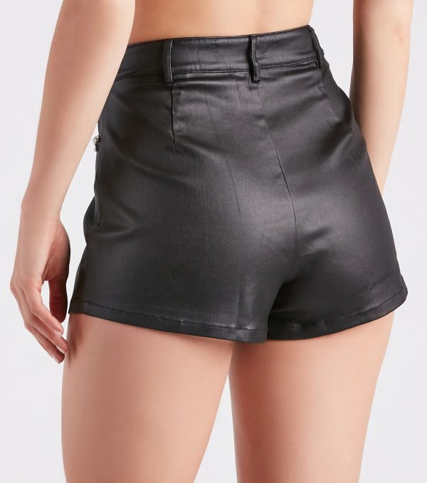 Good Girl Gone Glam Rhinestone Faux Leather Shorts - Image 3