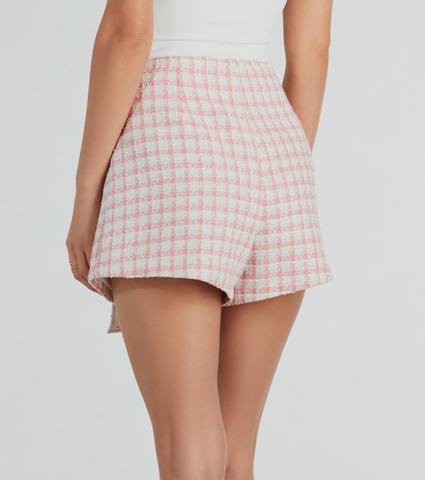 Preppy Beauty Tweed Faux Pearl Button Plaid Skort - Image 3