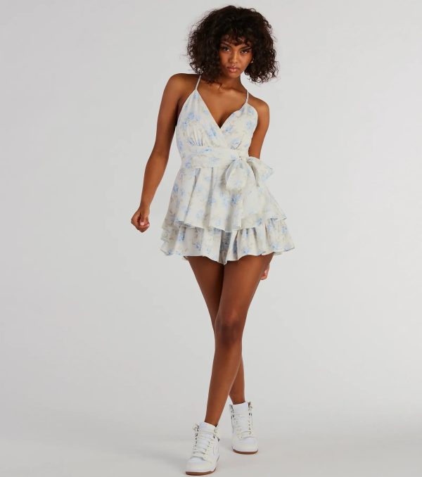Sweet Romance Tie-Front Floral Woven Skater Romper - Image 3