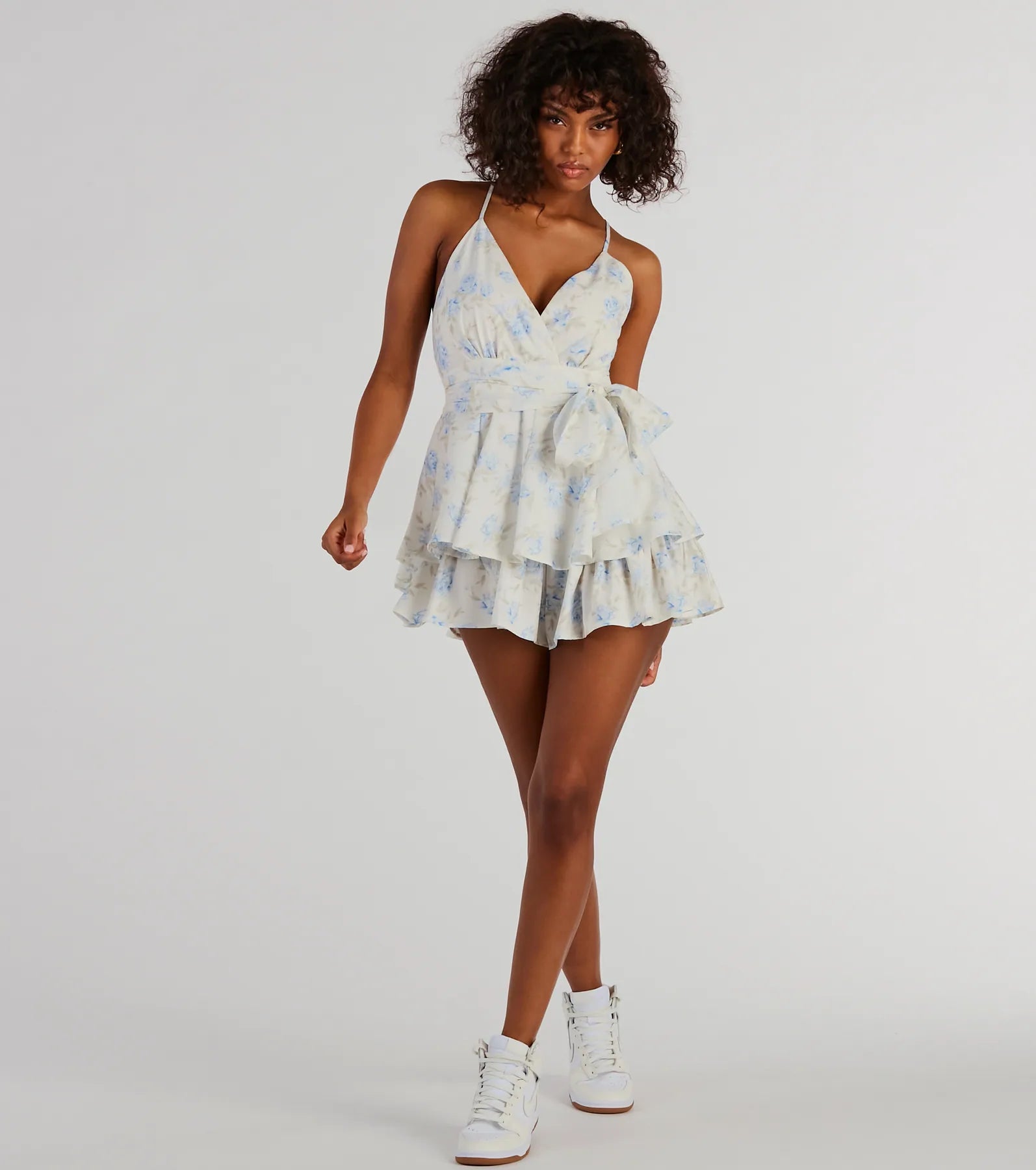 Sweet Romance Tie-Front Floral Woven Skater Romper - Image 3