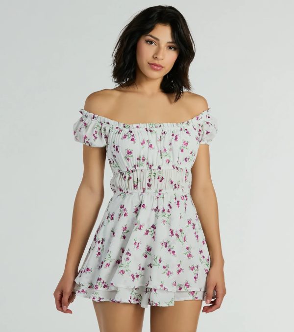 Cutest Vibe Puff Sleeve Floral Chiffon Romper - Image 3