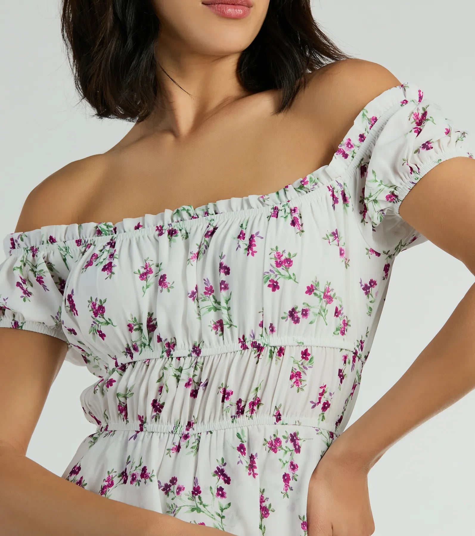 Cutest Vibe Puff Sleeve Floral Chiffon Romper - Image 4