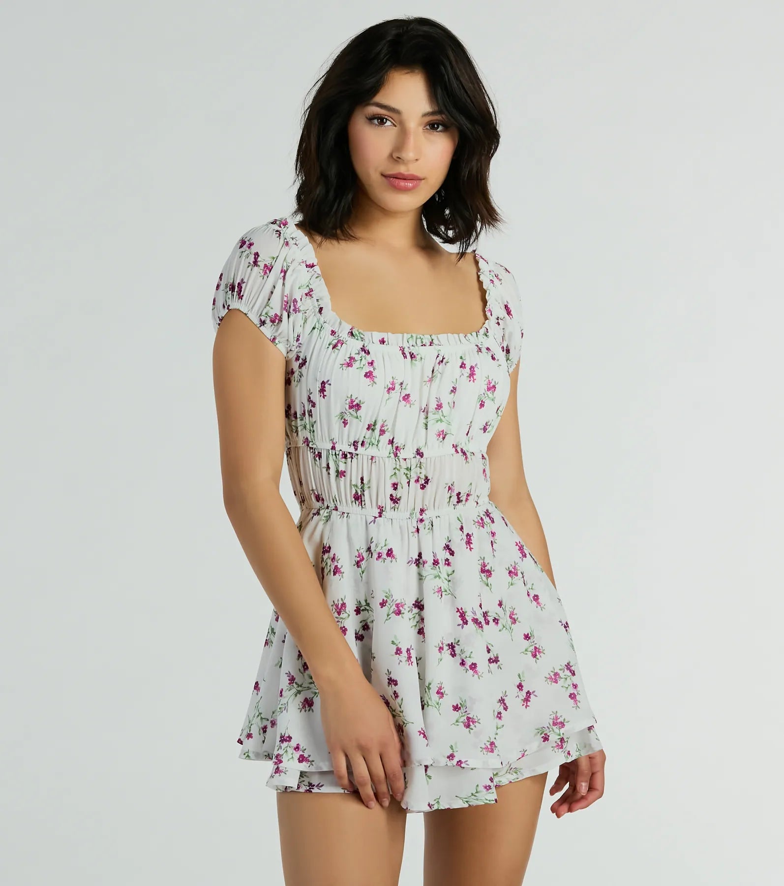 Cutest Vibe Puff Sleeve Floral Chiffon Romper - Image 5