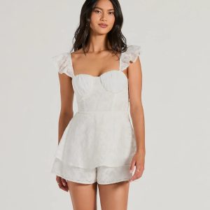 Dreamy Chic Flutter Sleeve Ruffled Chiffon Romper