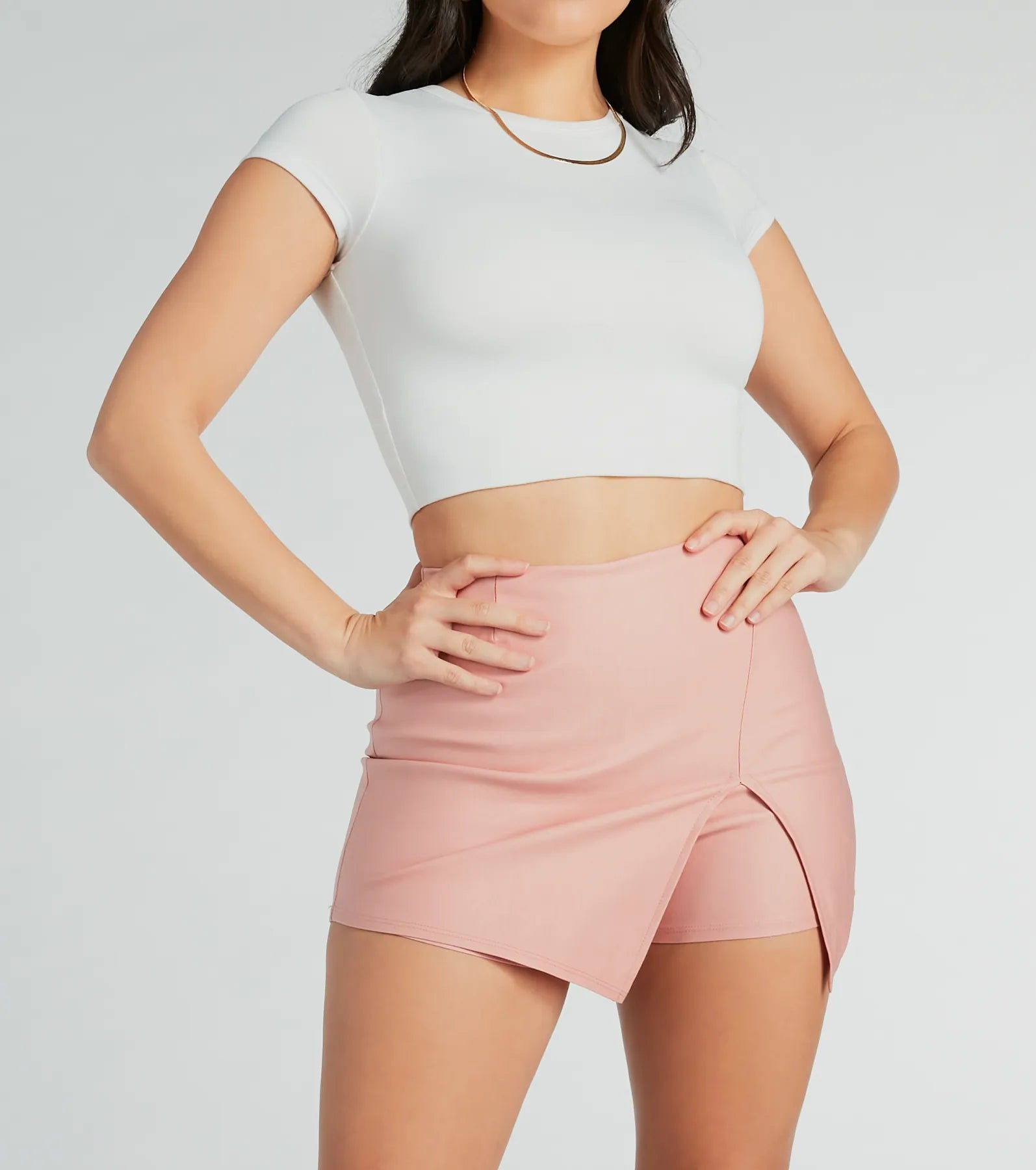 Rooftop Views High-Rise Slit Faux Leather Skort - Image 8