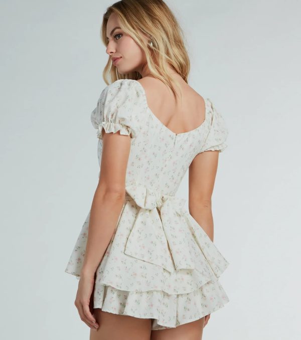 Here To Play Bow Ruffled Ditsy Floral Romper - Image 2