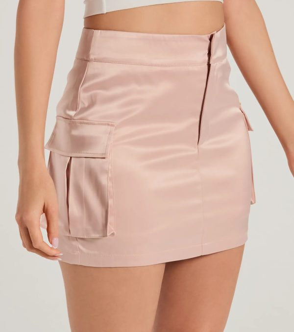 Stylish Occasion Satin Cargo Mini Skirt - Image 4