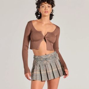 Preppy In Plaid Belted And Pleated Skort
