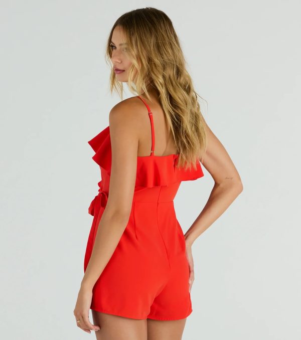 Chic Season Ruffled Wrap-Front Woven Romper - Image 2