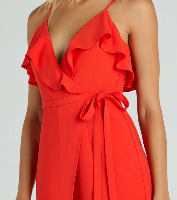 Chic Season Ruffled Wrap-Front Woven Romper - Image 4