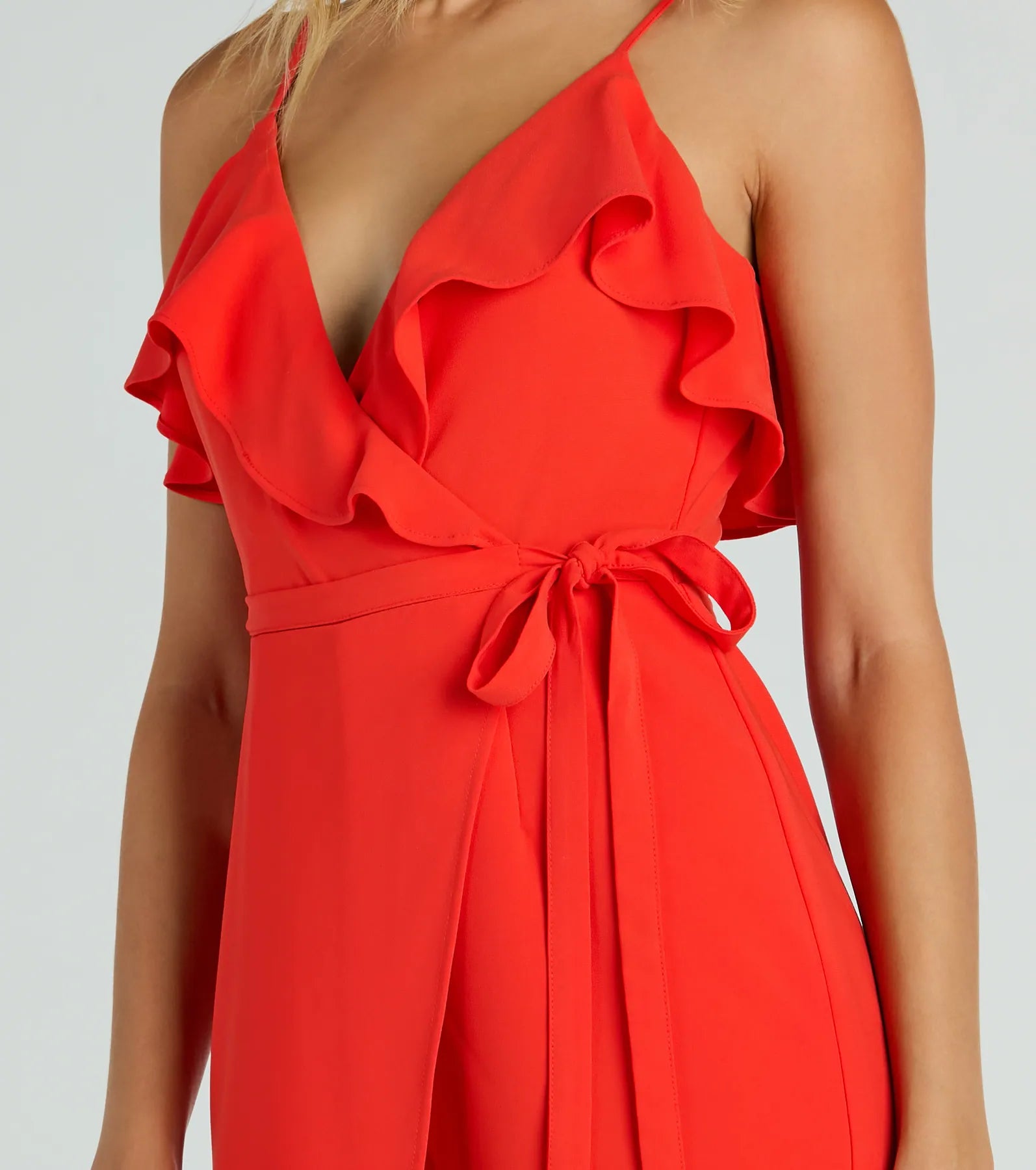 Chic Season Ruffled Wrap-Front Woven Romper - Image 4