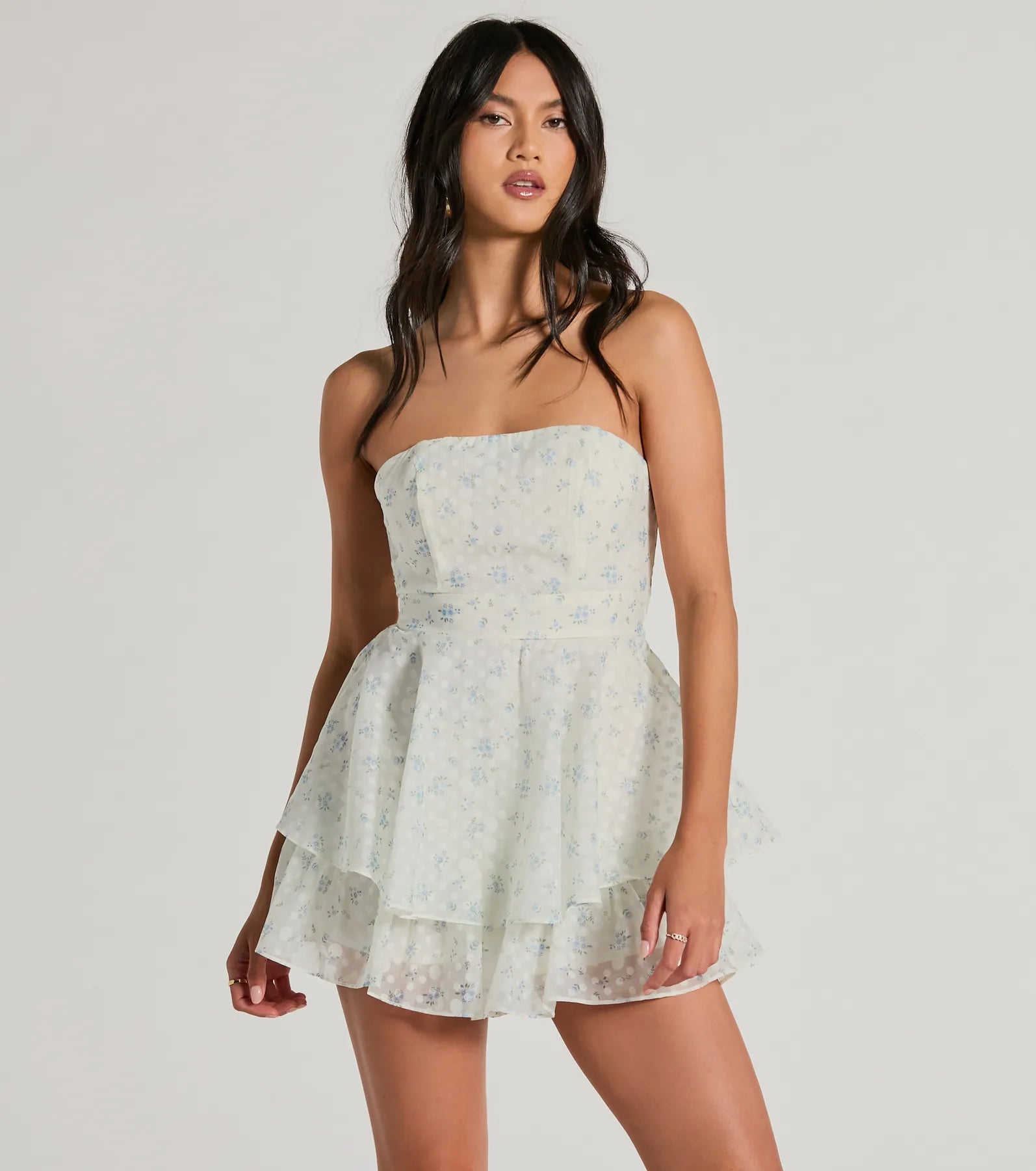 Romantic Spot Strapless Floral Chiffon Romper - Image 5
