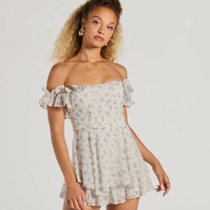 Fun And Flirty Off-The-Shoulder Ruffled Floral Romper
