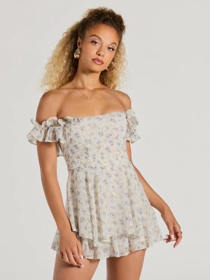 Fun And Flirty Off-The-Shoulder Ruffled Floral Romper