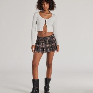 Totally Fab Belted Plaid Pleated Micro Skort