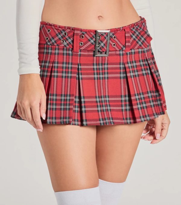Sassy Vibe Belted Plaid Micro Skort - Image 3