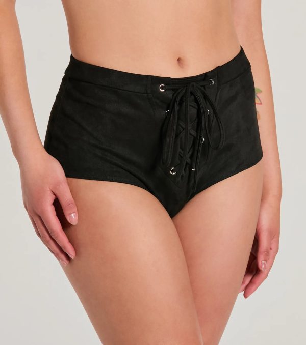 Hottie On The Fly Lace-Up Faux Suede Micro Shorts - Image 4