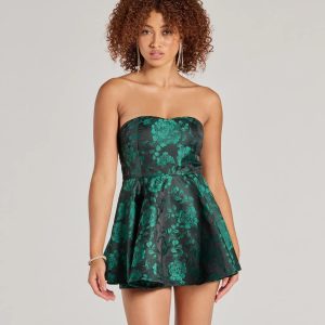 Prettiest Of Them All Strapless Floral Skater Romper