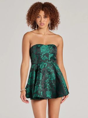 Prettiest Of Them All Strapless Floral Skater Romper