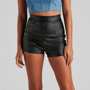 High Waist Coated Faux Leather Shorts