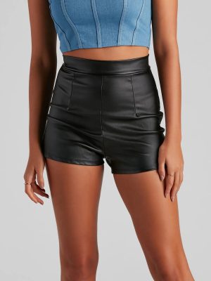 High Waist Coated Faux Leather Shorts