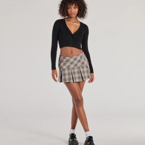 Plaid Charm Pleated Drop Waist Skort