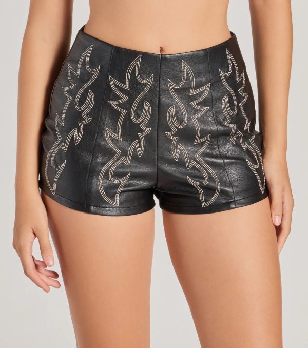 Cowgirl Charmer Faux Leather Western Stitched Hot Shorts - Image 6