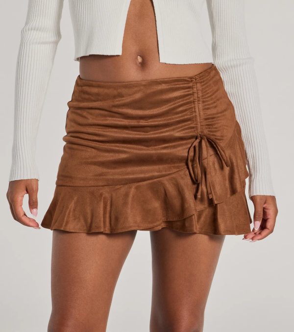 Charming Aura Faux Suede Ruched Ruffled Skort - Image 4
