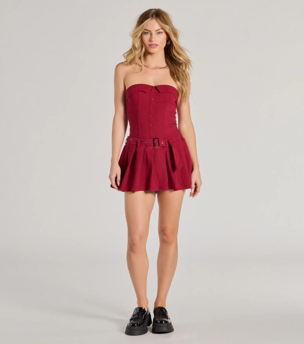 Social Babe Belted Drop Waist Skater Romper - Image 3
