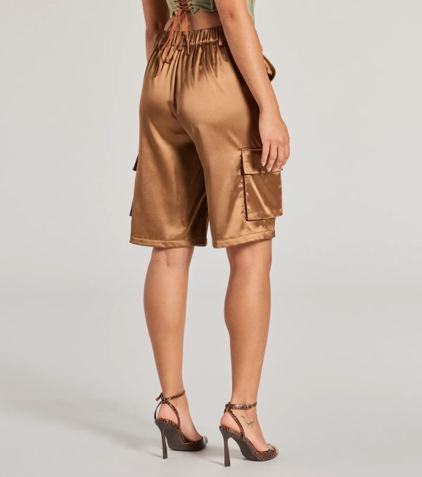 Trendsetter Vibes Satin Cargo Jorts - Image 2