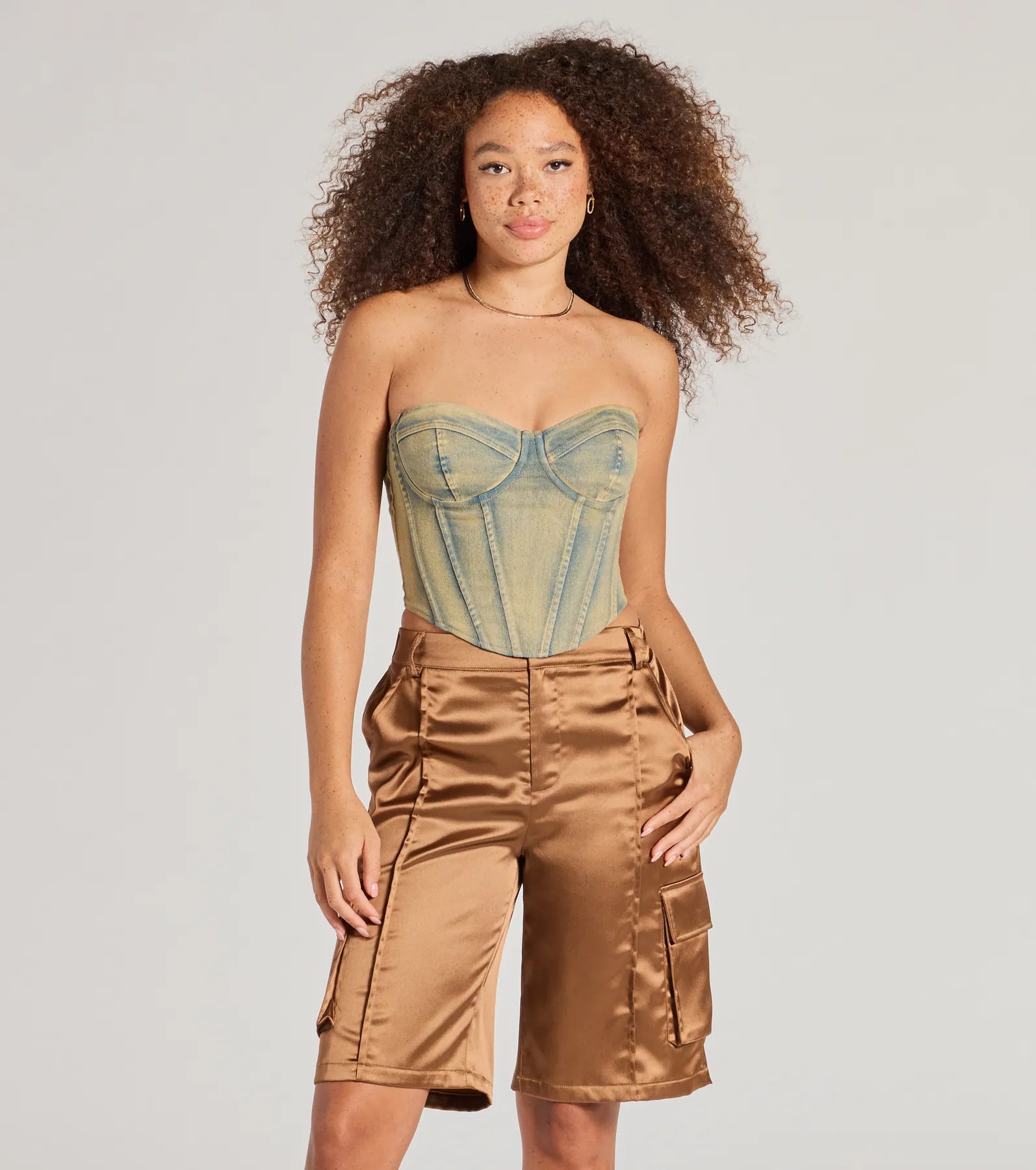 Trendsetter Vibes Satin Cargo Jorts - Image 3