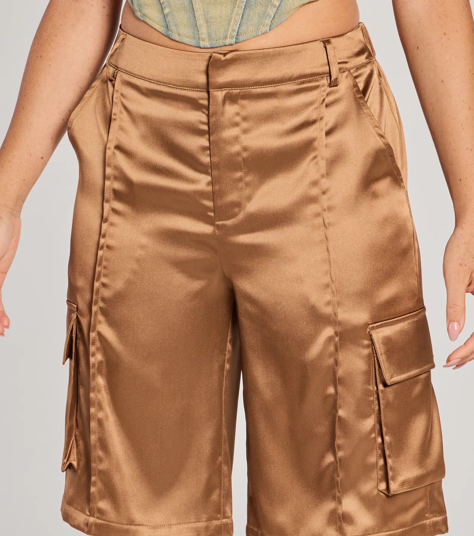 Trendsetter Vibes Satin Cargo Jorts - Image 4
