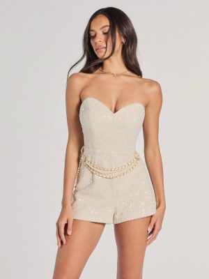 Polished Darling Tweed Sequin Belted Romper