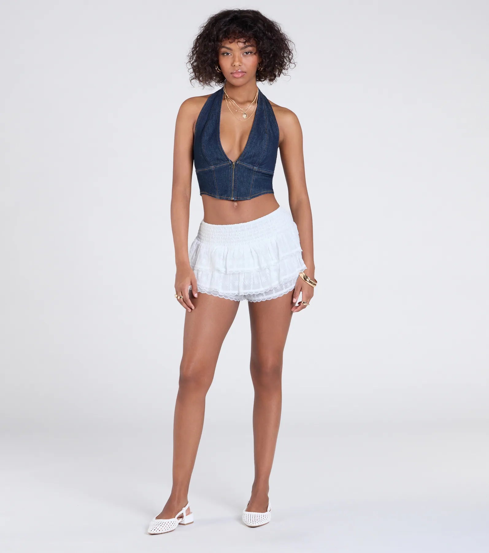 In For The Frills Mid-Rise Eyelet Ruffle Shorts - Image 3