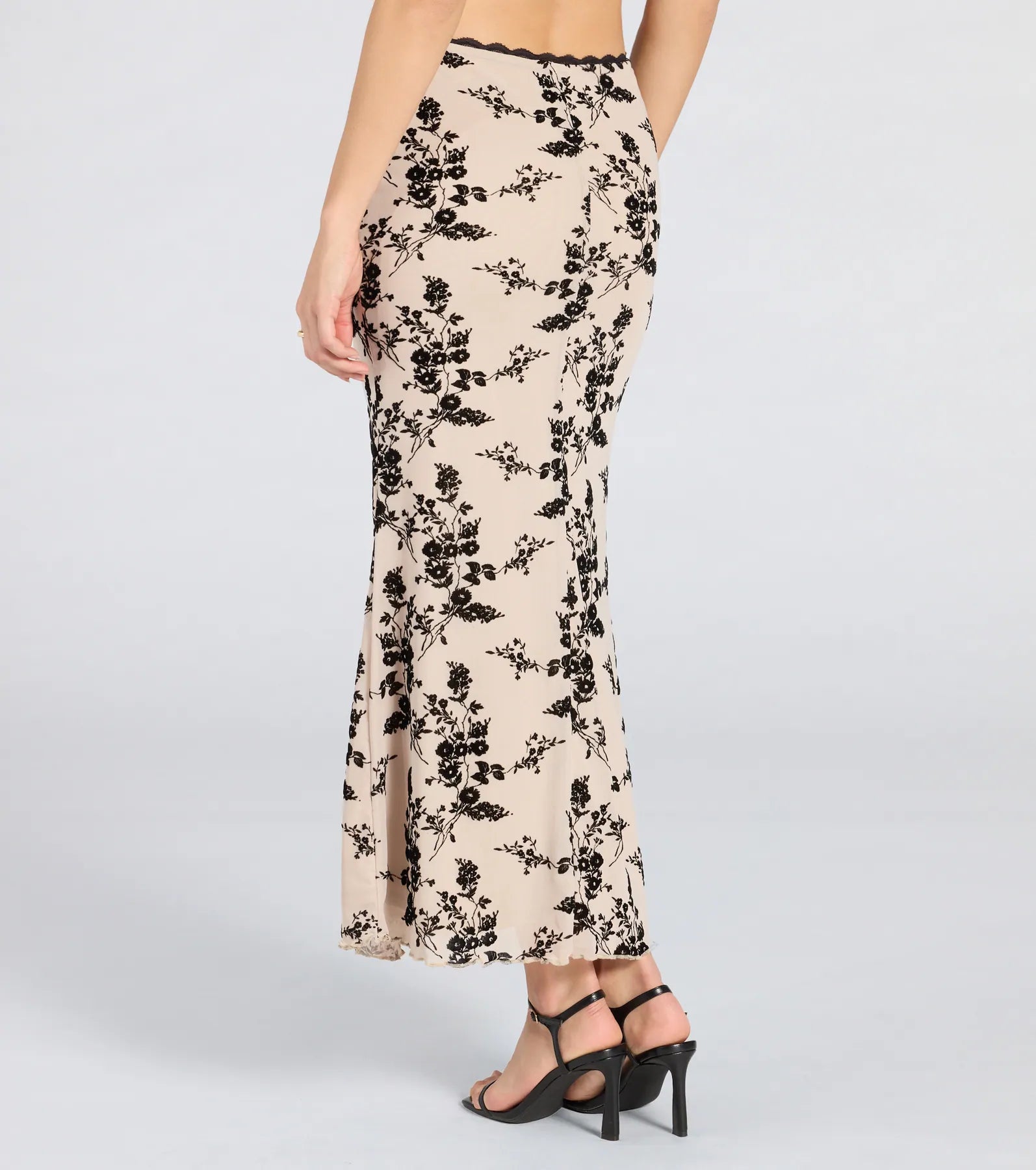 Flirt Alert Flocked Floral Mesh Maxi Skirt - Image 2