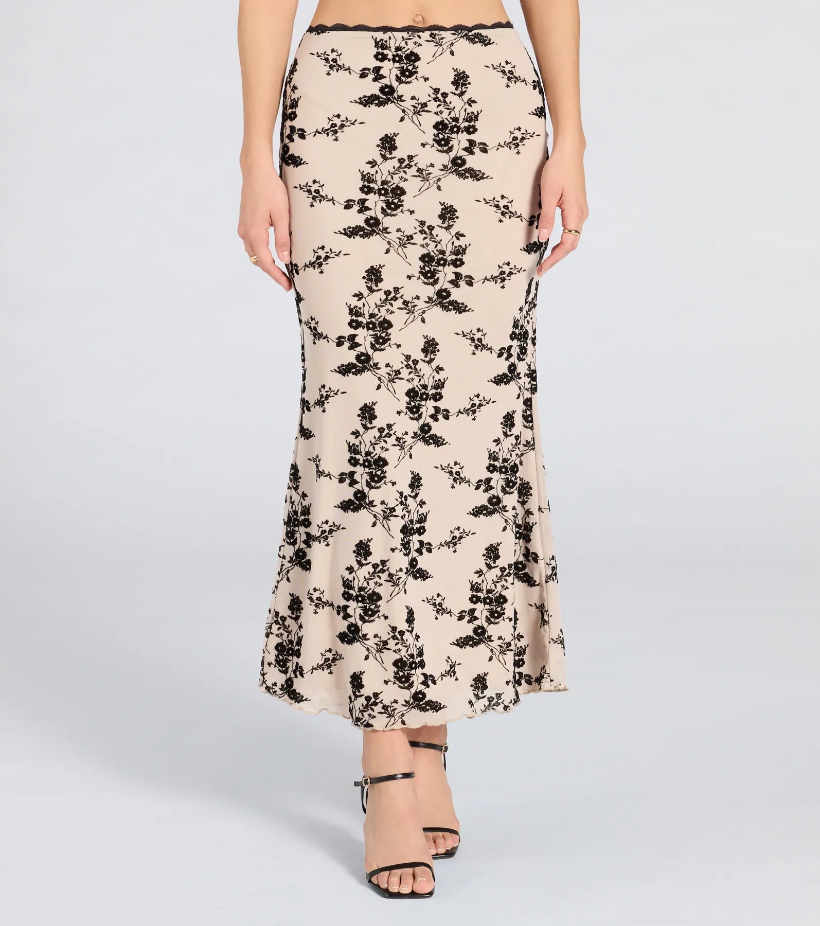 Flirt Alert Flocked Floral Mesh Maxi Skirt - Image 4