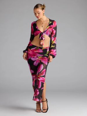 Vacay Queen Tropical Floral Mesh Maxi Skirt