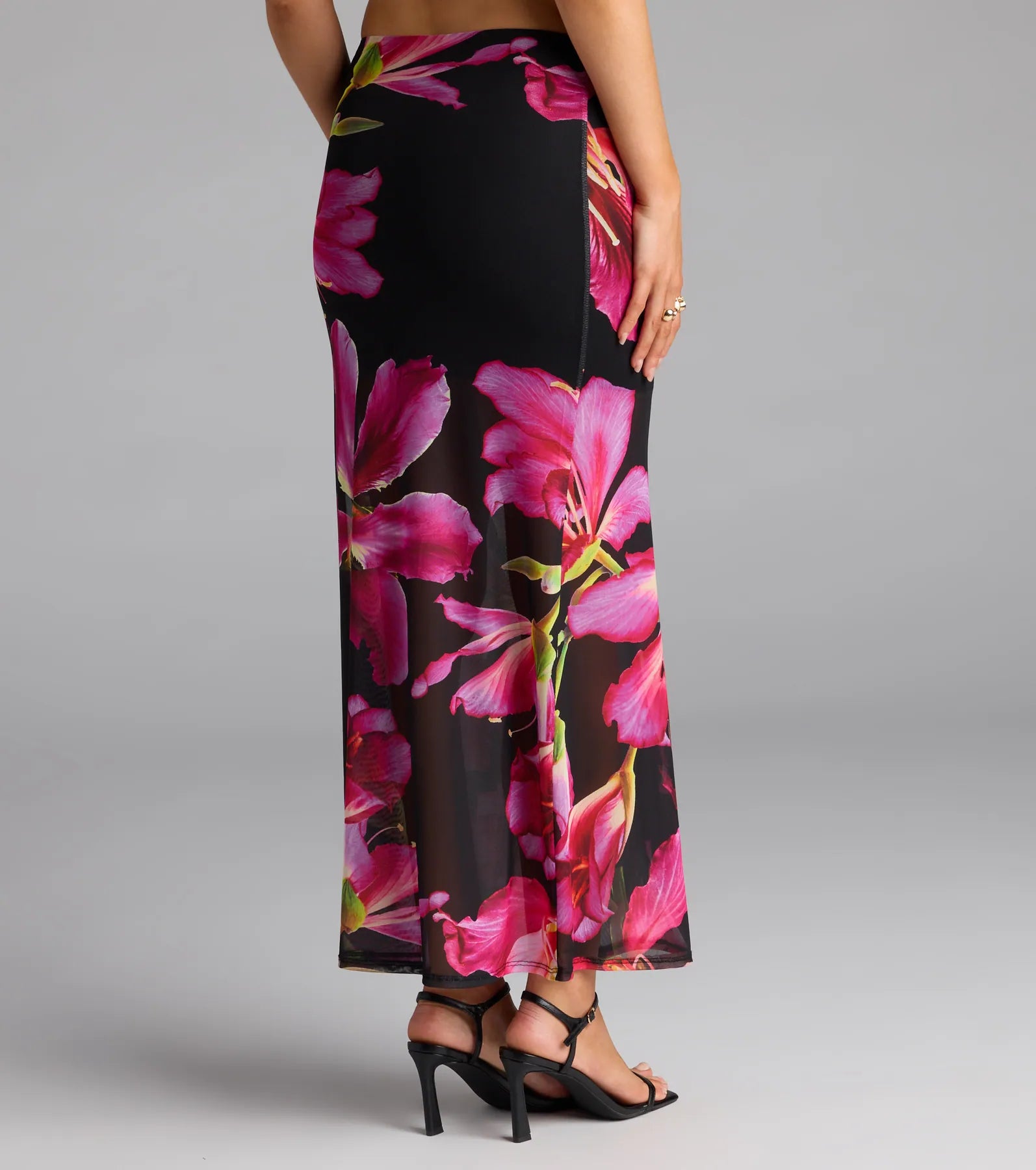 Vacay Queen Tropical Floral Mesh Maxi Skirt - Image 2