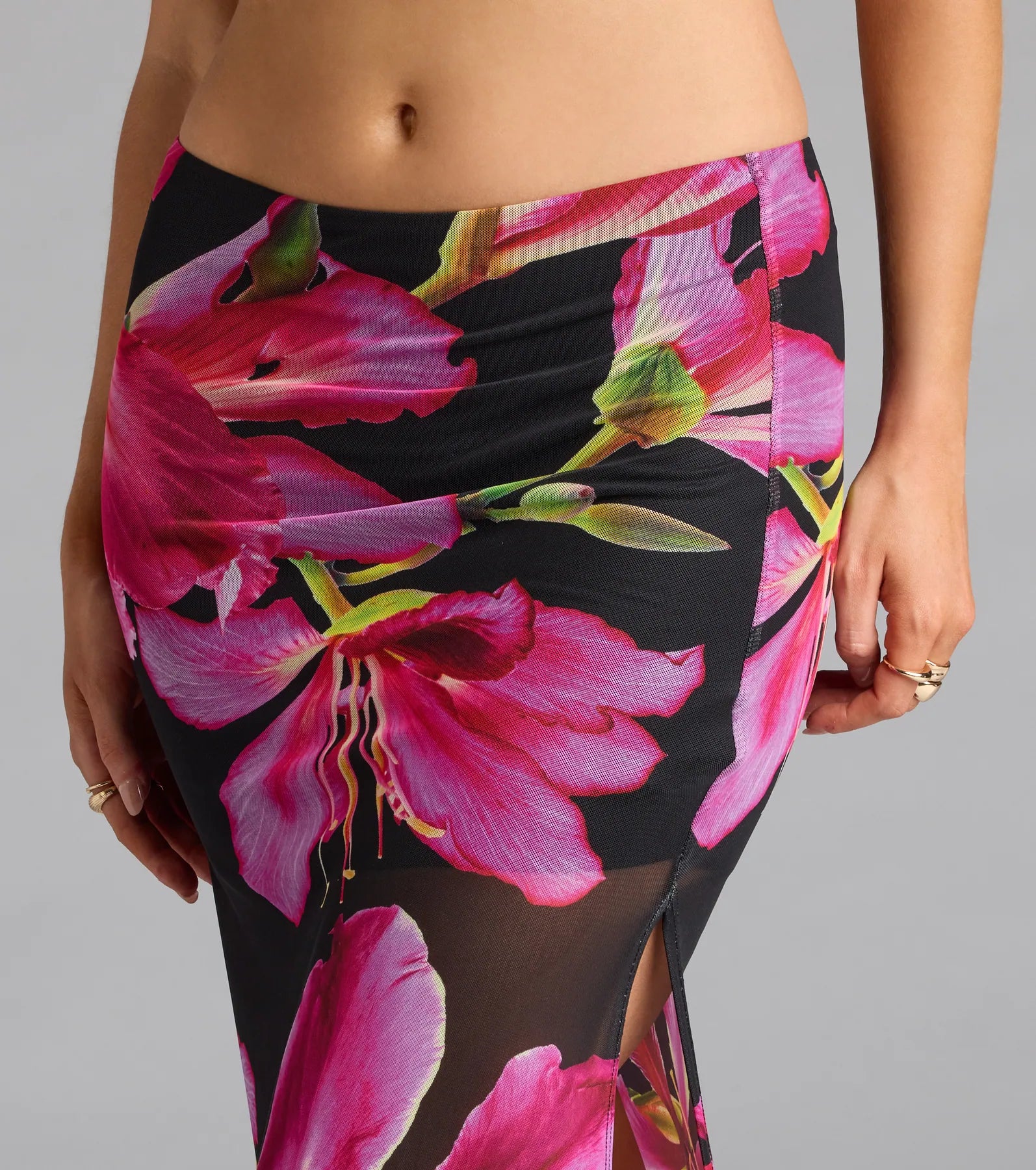 Vacay Queen Tropical Floral Mesh Maxi Skirt - Image 3