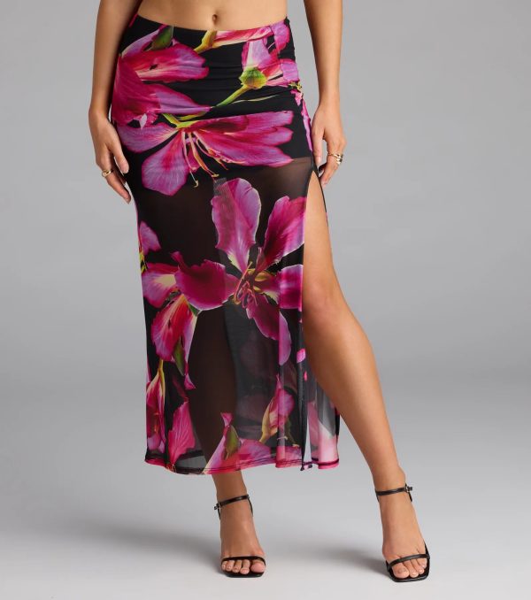 Vacay Queen Tropical Floral Mesh Maxi Skirt - Image 4