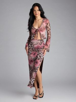Fierce And Flirty Leopard Floral Maxi Skirt
