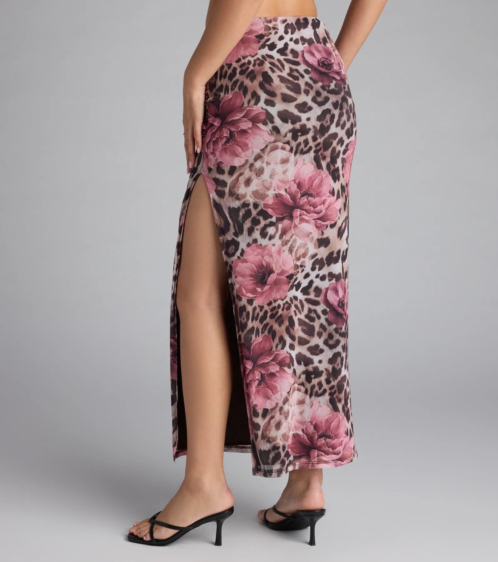 Fierce And Flirty Leopard Floral Maxi Skirt - Image 2