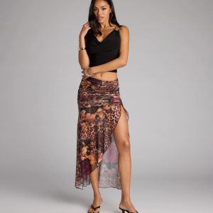 Wild Card Leopard Floral Print Maxi Skirt