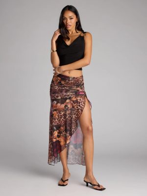 Wild Card Leopard Floral Print Maxi Skirt