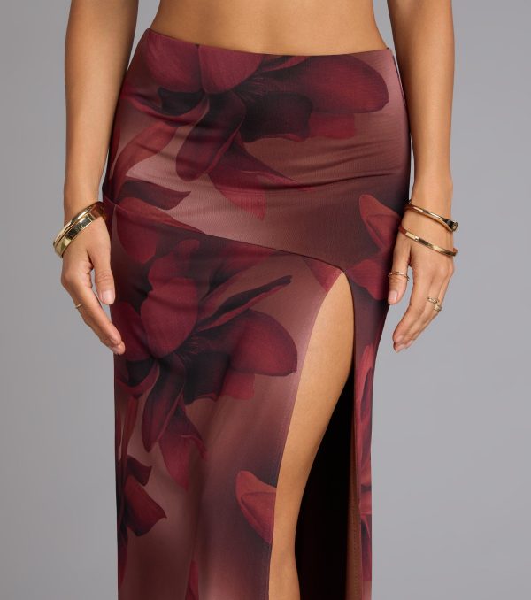 Blooming Allure Floral Mesh High-Slit Maxi Skirt - Image 3