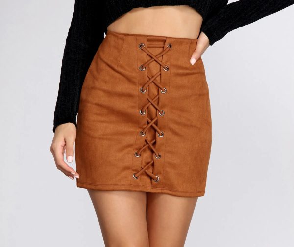 Faux Suede Lace Up Mini Skirt - Image 7