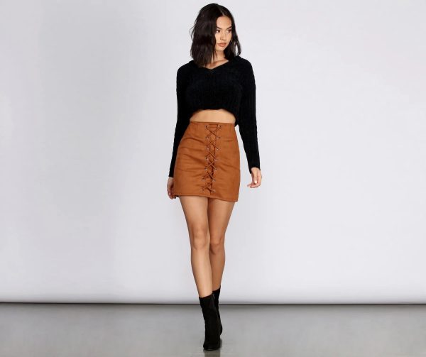 Faux Suede Lace Up Mini Skirt - Image 8