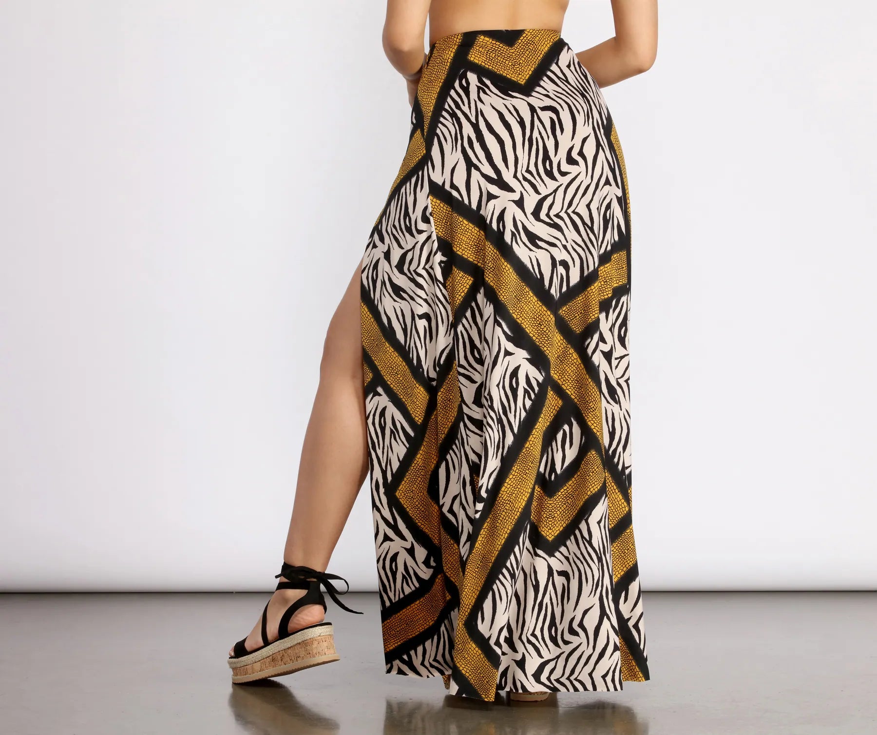 Zebra Print High Slit Maxi Skirt - Image 2
