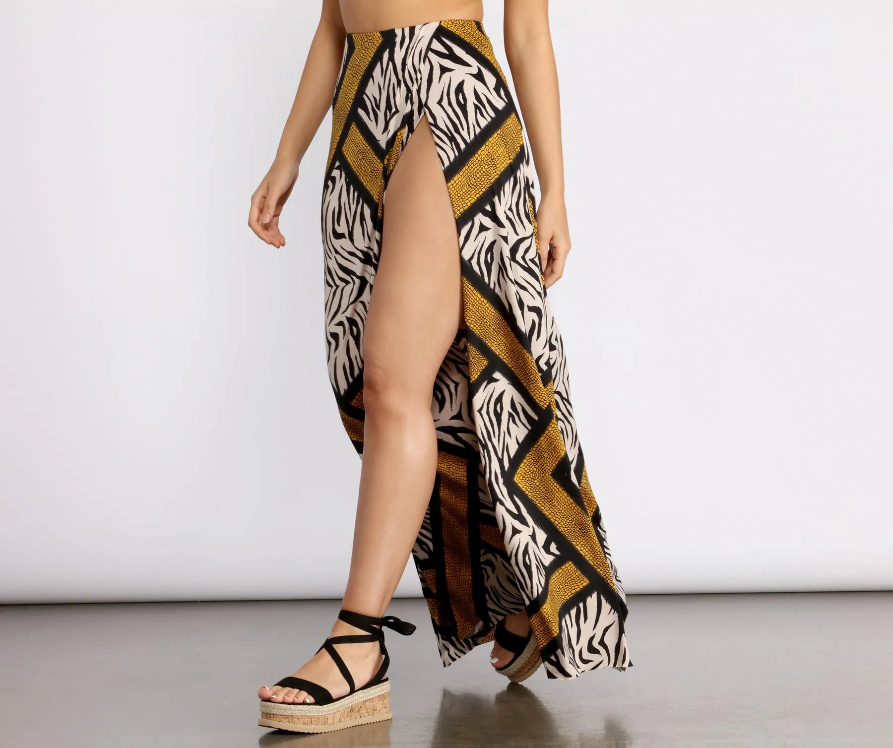Zebra Print High Slit Maxi Skirt - Image 4